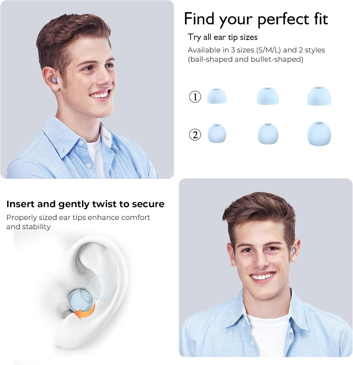 Jayine 2 Pairs Ear Plugs for Sleeping, Soft Full Silicone Ear Plugs for Noise Reduction 25dB, Reusable Hearing Protection Earplugs for Concert, Focus, Noise Sensitivity, 8 Ear Tips in S/M/L - Purple