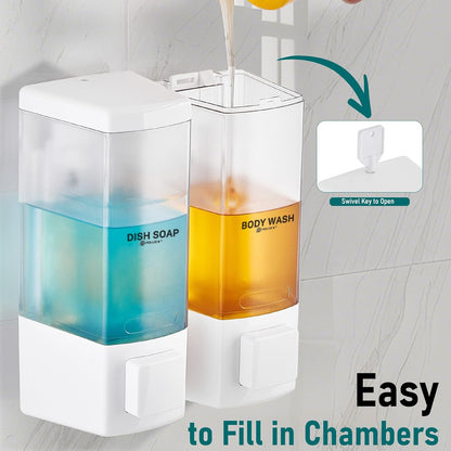 Pollock Shampoo and Conditioner Dispenser,Black 3 Chamber * 500ML | Shower Soap Dispenser Wall Mounted, Body Wash Dispenser No Drill,Refillable Shower Dispenser for Bathroom,Hotel,Public Place