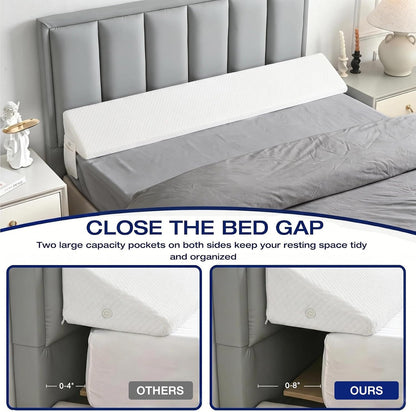 King Size Bed Wedge Pillow for Headboard/Gap Filler Prevent Things Drop | Long Triangle Edge Corner Pillow for Bed Gap Filler King Couch Apartment Home Essentials, Dense Foam, Pockets,10x6x76in Black