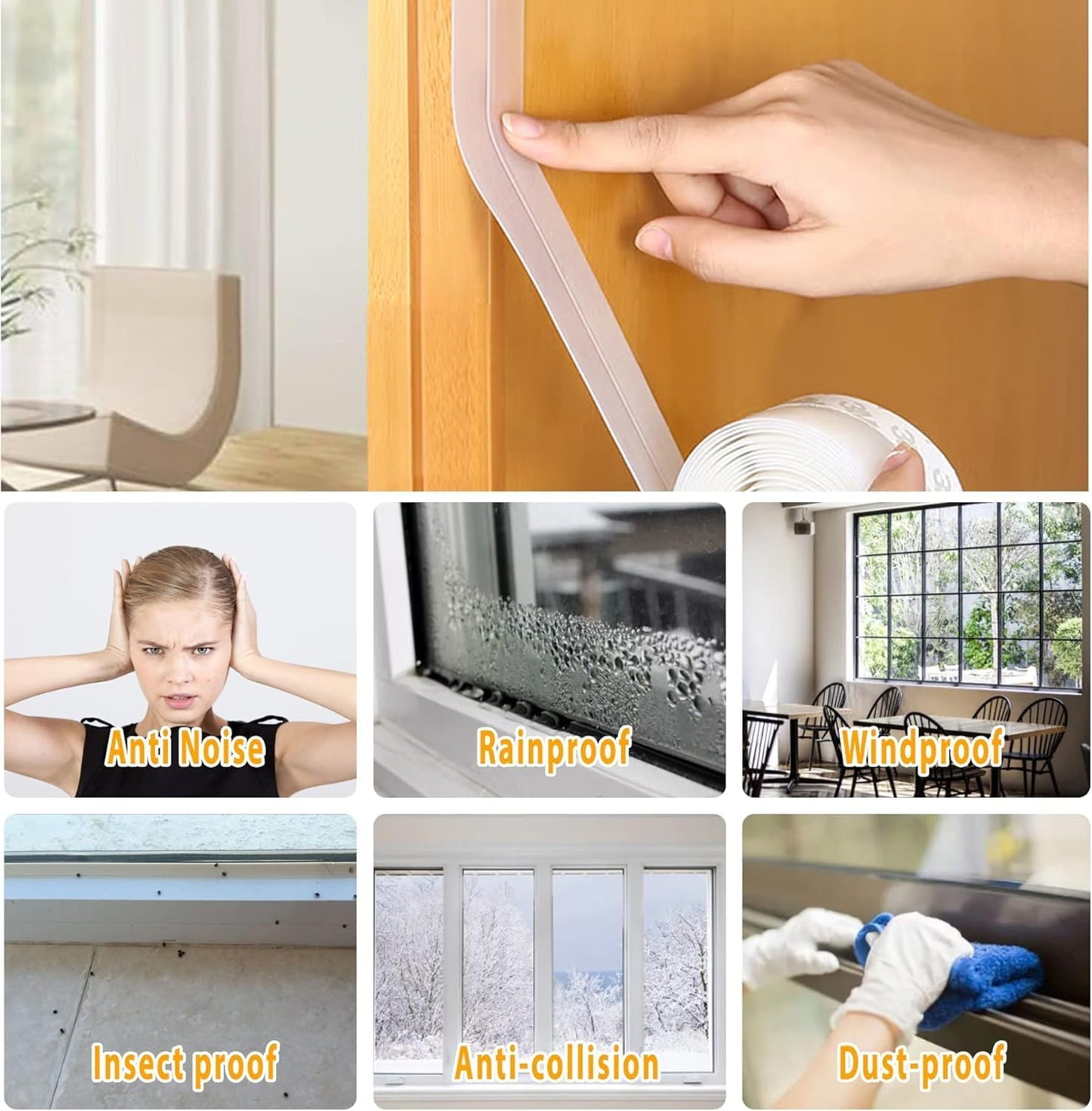36 Ft Weather Stripping Door Seal Strip Tape,Silicone Door Draft Stopper,Self Adhesive Shower Door Bottom Seal and Door Insulation Strip for Door Frame Windows and Glass Gaps (Transparent, 35mm)