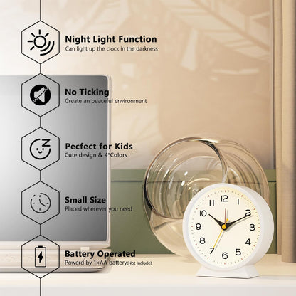 AYRELY® 4.5" Analog Alarm Clock, Small Retro Desk Clock and Table Clock