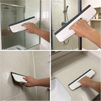 Shower Squeegee with Holder for Glass Door, Adhesive Wall Mount, Pack of 2 | Soft silicone blade removes water spots & soap scum without scratching. Compact holder stays tidy. Install without tools