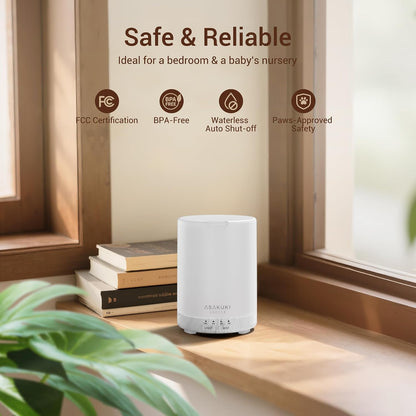 ASAKUKI Essential Oil Diffuser for Home 300 ml Quiet | Automatic Shut-Off, Aromatherapy Diffuser, 7 LED Lights for Living Room, Kitchen, Bedroom, Hotel - Light Brown