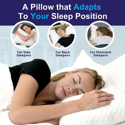 Sidney Sleep Adjustable Curved Pillows for Neck and Shoulder Support with Extra Shredded Fill - Cervical Contour Pillow for Side and Back Sleepers - Queen Size 19" x 29" CertiPUR-US Certified (White)