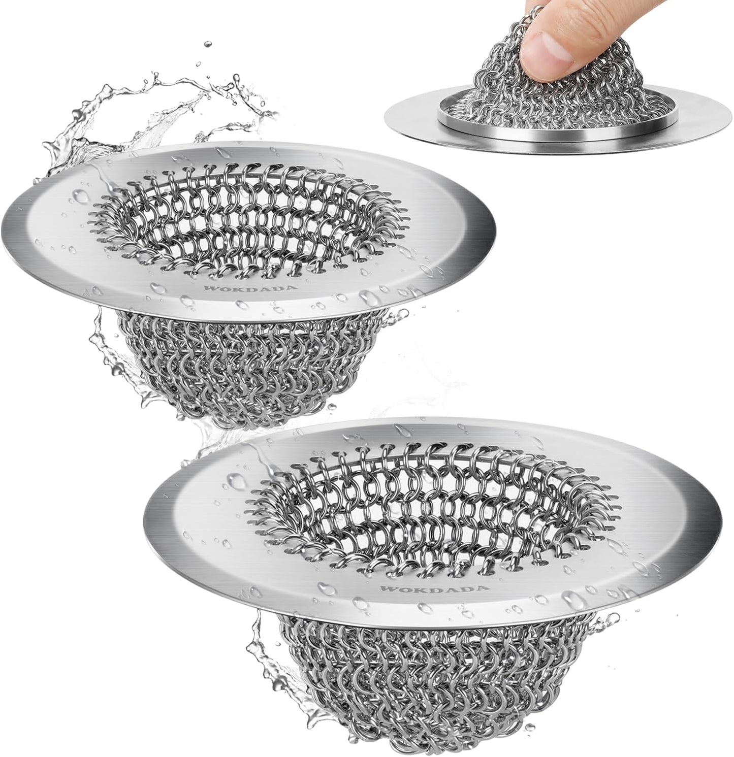Upgraded Sink Drain Strainer, Patented Reversible Chain Mail Mesh | Anti-Slip Ring, Fast Drainage, Reversible Flip Clean, Rust-Proof, Universal 4.4-Inch, Large Capacity, Garbage Disposal Fit