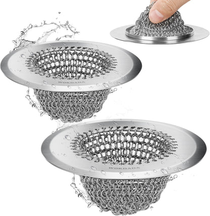 Upgraded Sink Drain Strainer, Patented Reversible Chain Mail Mesh | Anti-Slip Ring, Fast Drainage, Reversible Flip Clean, Rust-Proof, Universal 4.4-Inch, Large Capacity, Garbage Disposal Fit
