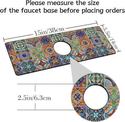 Light Brown White Checkered Kitchen Sink Splash Guard Faucet Mat,Faucet Non-Slip Absorbent Mat,Farmhouse Sink Splash Guard Behind Faucet for Kitchen Bathroom, 15"x5.5"