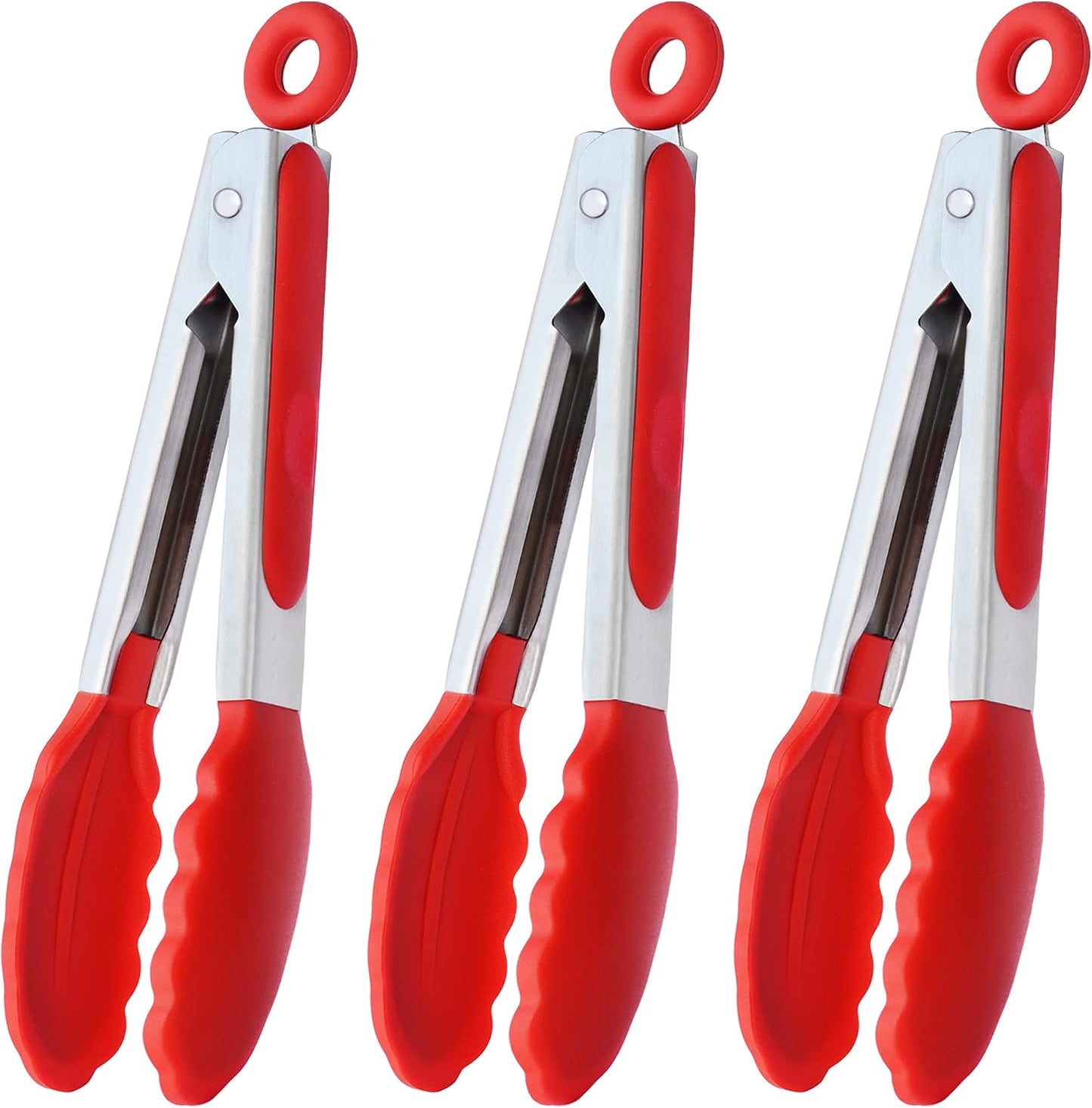 HINMAY Mini Tongs with Silicone Tips 7-Inch Serving Tongs, Set of 3 (Red Blue Green)