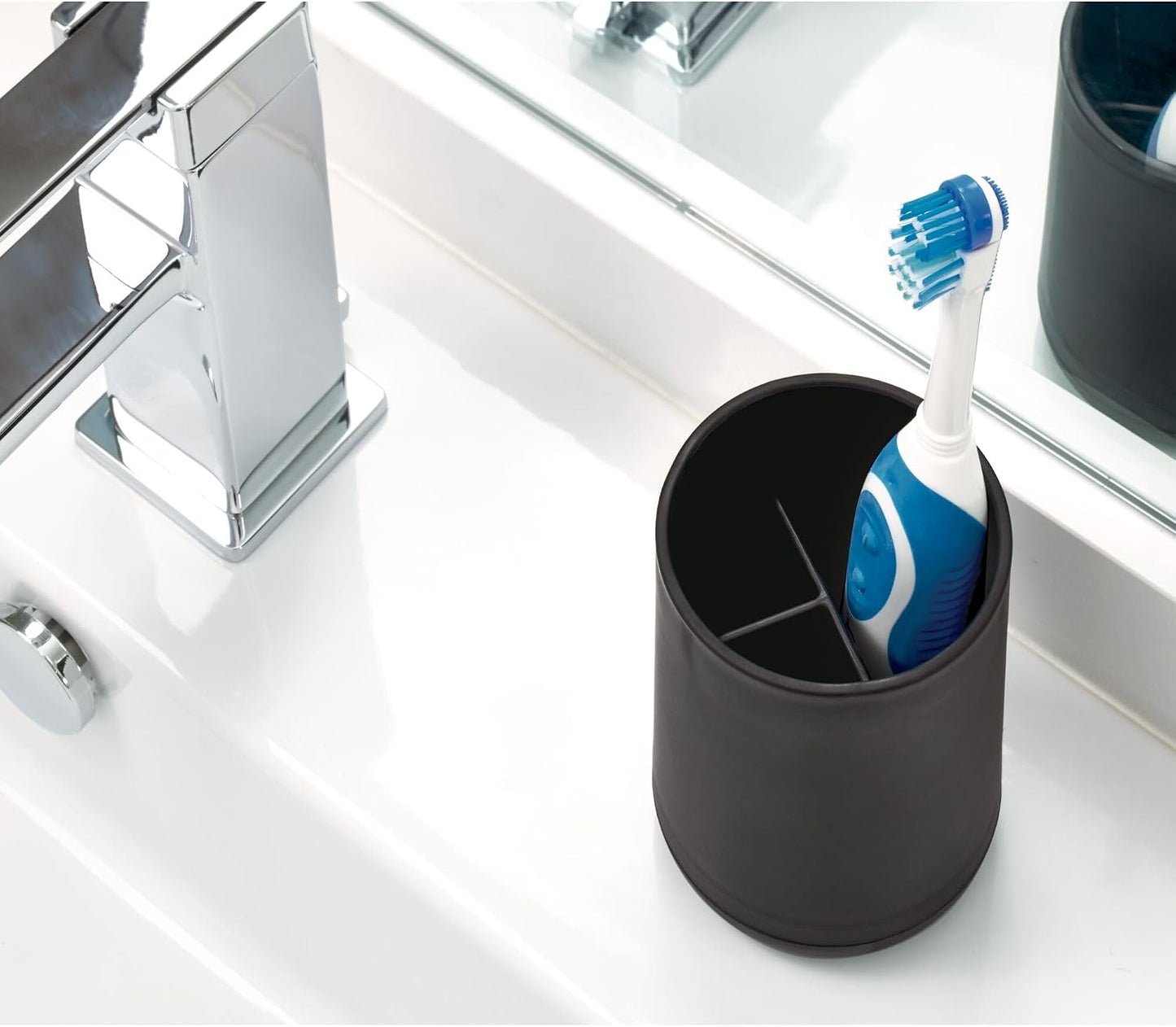 iDesign Cade Collection Toothbrush Holder, 3" x 3" x 4.5", White/Gray | For Normal Toothbrushes, For Spin Brushes, For Toothpaste