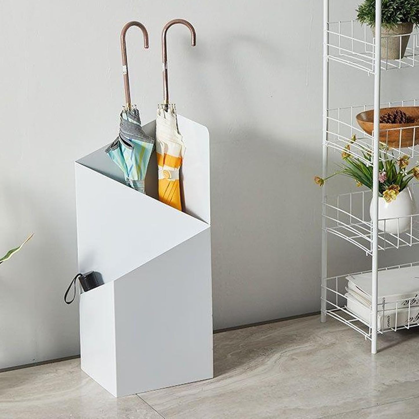 Umbrella Stand, Metal Umbrella Holder for Entryway with Drip Tray, Umbrella Storage Rack,Umbrella Holder Bin,Cane Walking Stick Holder for Home Entryway Office Hotel White