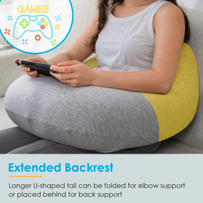 QUEEN ROSE Reading Pillow, Gaming Pillow for Lap, Sitting in Bed or Sofa, Extra Arm Rest for Reading, Playing or Crocheting, Soft Velvet Grey