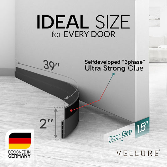 Vellure® Door Draft Stopper for Bottom of Door - Premium Door Sweep for Bottom of Door/Weather Stripping Door Seal (Save Energy – installs Quickly and Easily) Door Strip (1, Black)