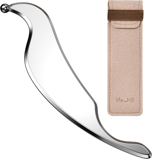 lifechill 304 Stainless Steel 3-in-1 Stainless Steel Gua Sha Tool, Professional Trigger Point Massage Tools & Fascia Release Scraper for Muscle Pain Relief of Neck, Shoulder, Leg & Body