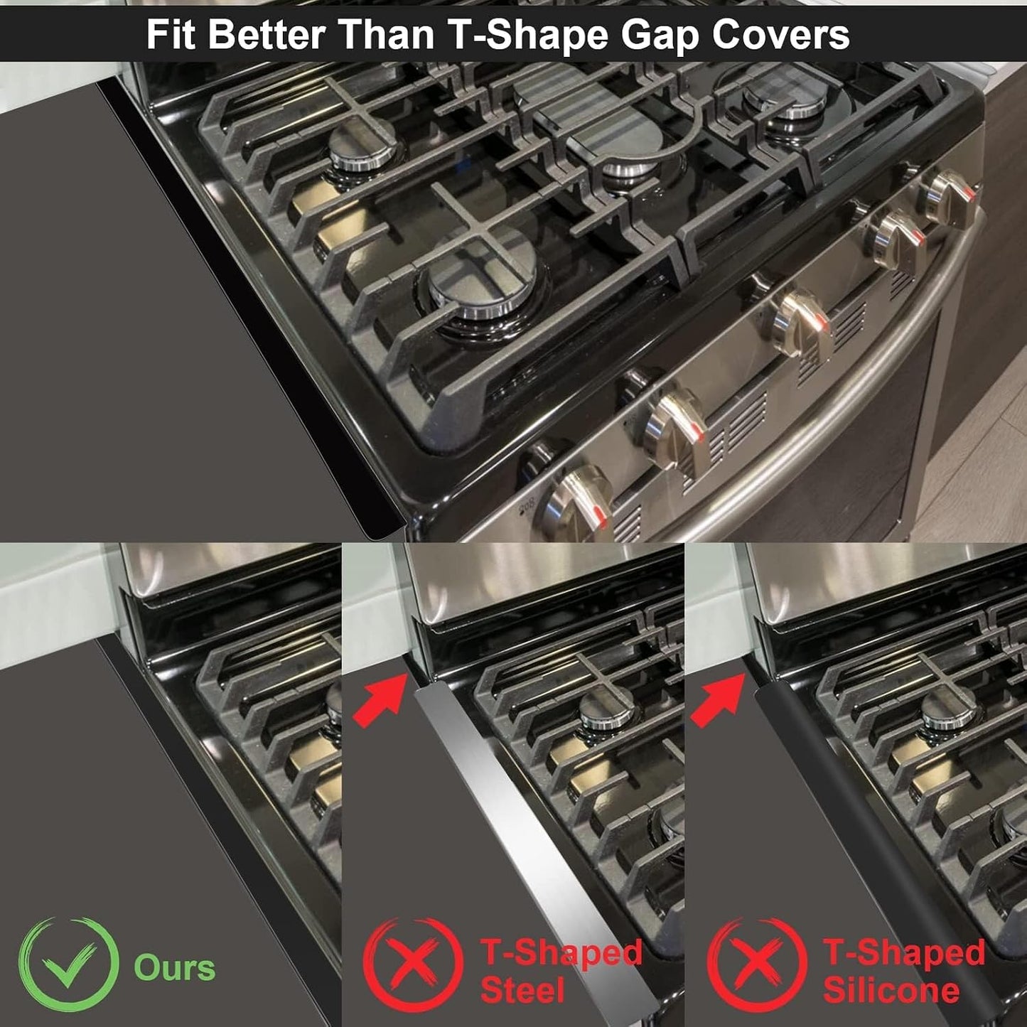 Stove Cover, Stove Guard, Stainless Steel Stove Gap Covers, Heat Resistant & Easy to Clean Stove Counter Gap Cover, Kitchen Stove Counter Gap Cover Eliminates Gap Between Counter & Appliances (2 pcs)