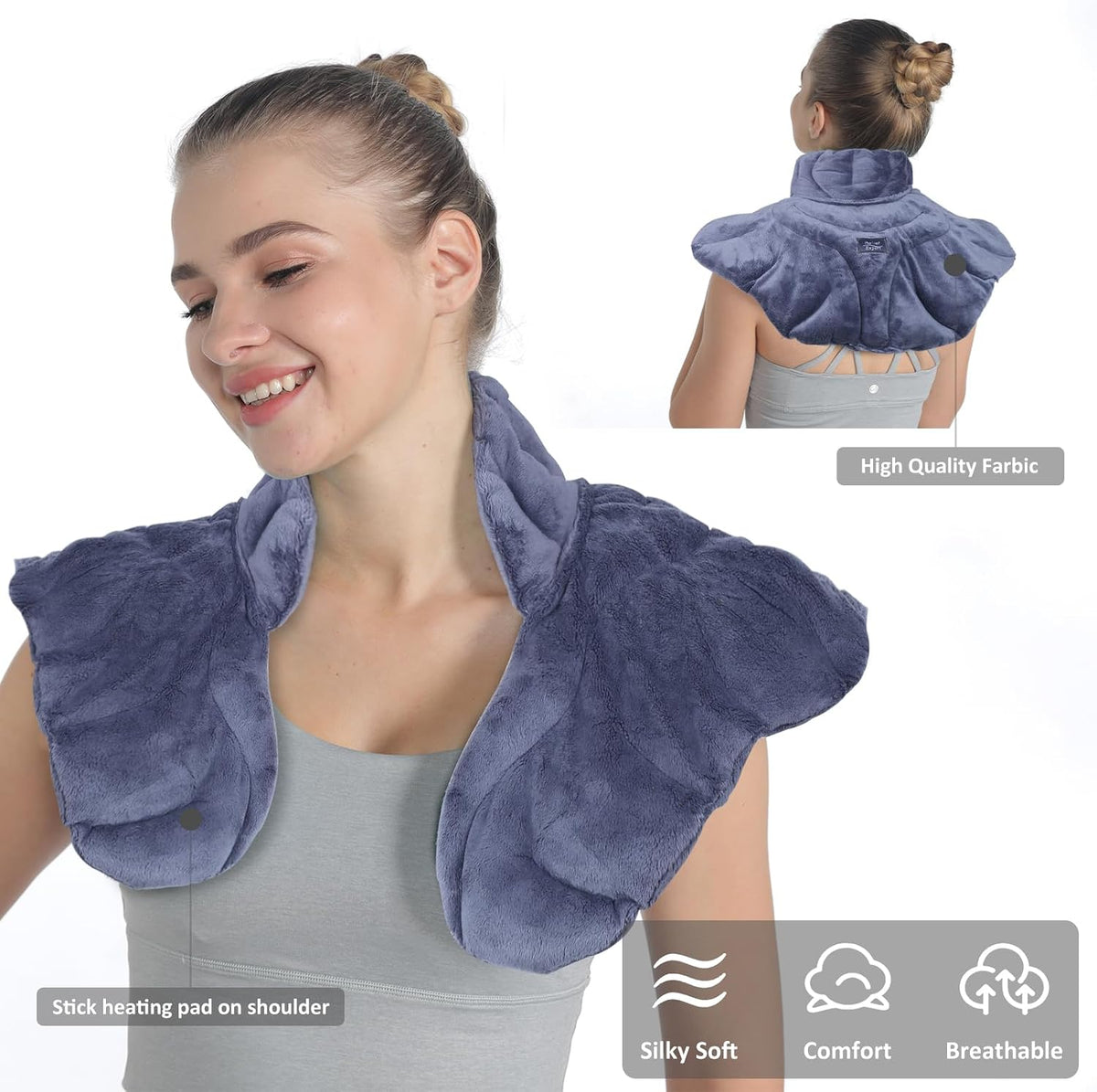 Relief Expert Microwavable Neck & Shoulder Heating Pad - Moist Heat Therapy Wrap with Flaxseeds Fillings for Muscle Relaxation, Ideal Christmas Gift (Grey)