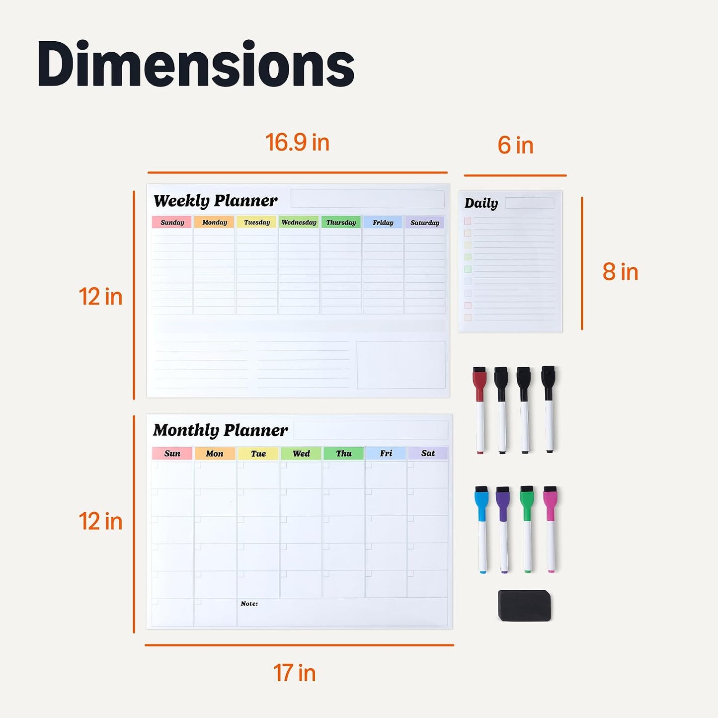 Amazon Basics Magnetic Dry Erase Whiteboard Calendar for Fridge, Easy to Clean, Schedule Organizer, 12" x 17", Includes 4 Markers and Eraser