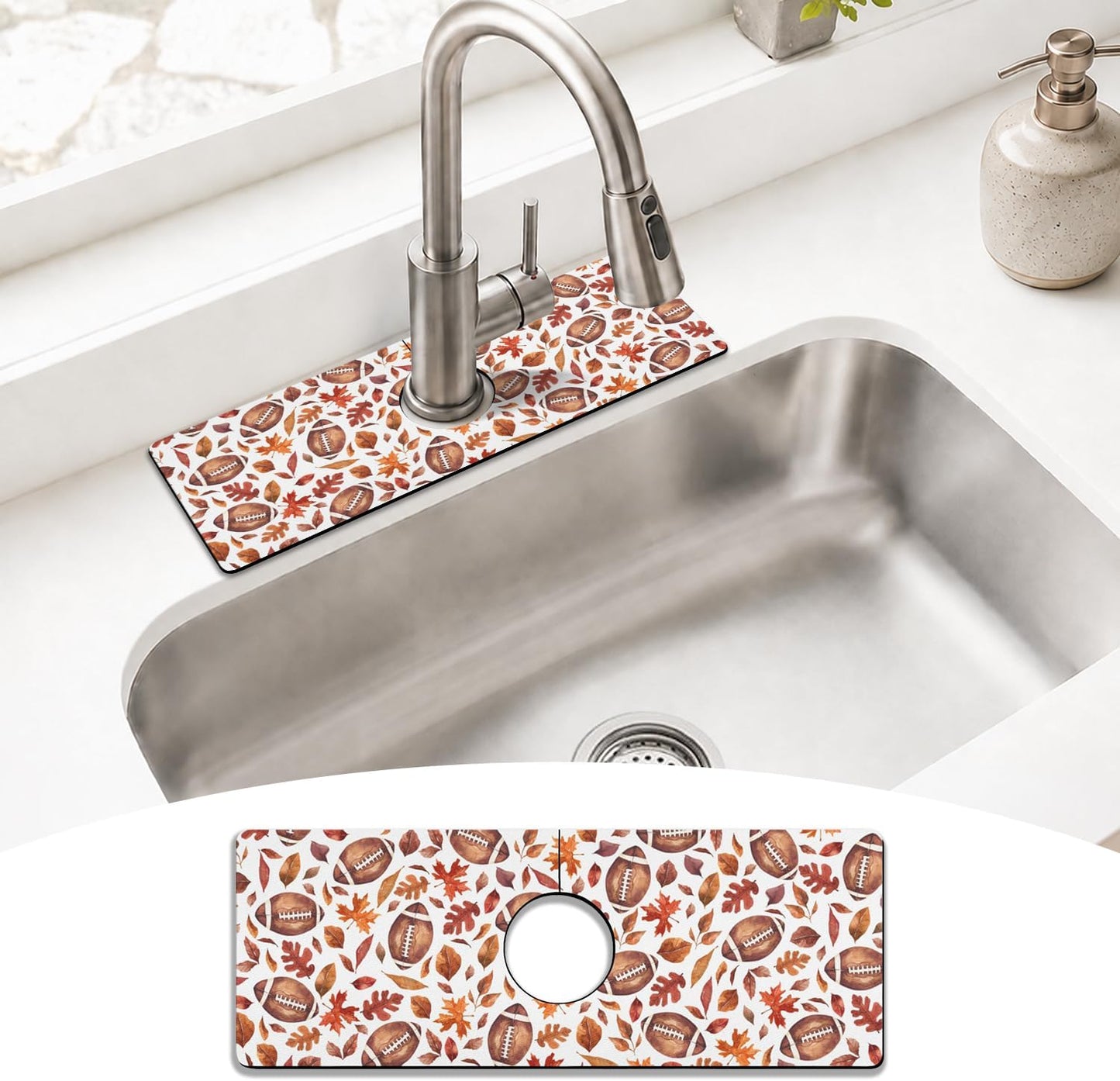 Light Brown White Checkered Kitchen Sink Splash Guard Faucet Mat,Faucet Non-Slip Absorbent Mat,Farmhouse Sink Splash Guard Behind Faucet for Kitchen Bathroom, 15"x5.5"