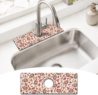 Light Brown White Checkered Kitchen Sink Splash Guard Faucet Mat,Faucet Non-Slip Absorbent Mat,Farmhouse Sink Splash Guard Behind Faucet for Kitchen Bathroom, 15"x5.5"