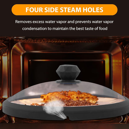 Microwave Glass Cover Splatter Guard Lid with Anti-scald Silicone Handles and Vented Edge for Food Pot Plate Cover 10.5 inch Blue