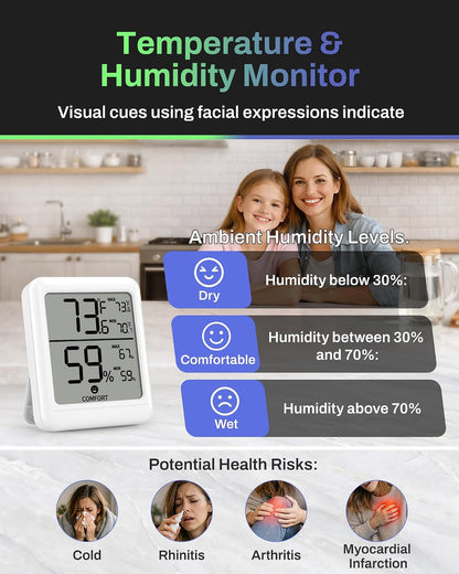 BN-LINK Digital Hygrometer Indoor Room Thermometer with LCD, 2 Pack | Accurate Temperature and Humidity Meter with Large LCD Monitor for Home, Bedroom, Terrarium, Incubator, Greenhouse