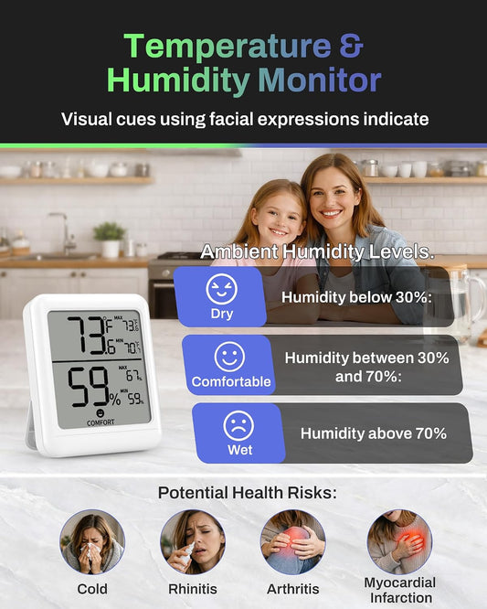BN-LINK Digital Hygrometer Indoor Room Thermometer with LCD, 2 Pack | Accurate Temperature and Humidity Meter with Large LCD Monitor for Home, Bedroom, Terrarium, Incubator, Greenhouse