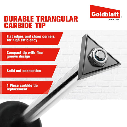 Goldblatt Grout Removal Tool with Replacement Carbide Tip, Scraper Tools | Triangular Edge, Precision Cleaning, Replacement Tip, Fine Groove Pattern, Tile Joint Repair, Caulk Removal, Mortar Cleanup