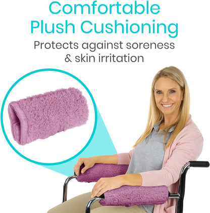 Vive Wheelchair Armrest Pads (2 PCS) - Memory Foam Sheepskin Cushion | Accessories for Transport Electric Wheel Chair Arm Rests - for Adults, Seniors, Handicapped - Soft Support for Office Chair