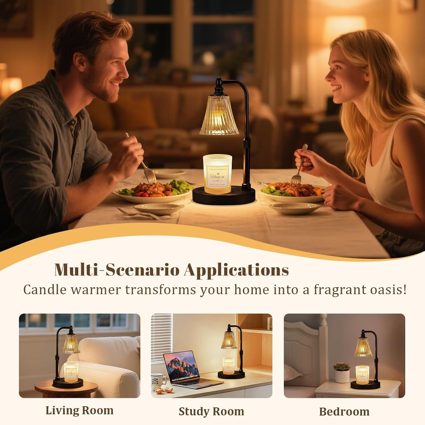 Hong-in Candle Warmer Lamp with Timer,Birthday Gifts for Women Mom Sister | Adjustable Height,Dimmable,Wax Melt Warmer for Jar Candles,Ideal for Office,Dorm,Bedroom Home Decor