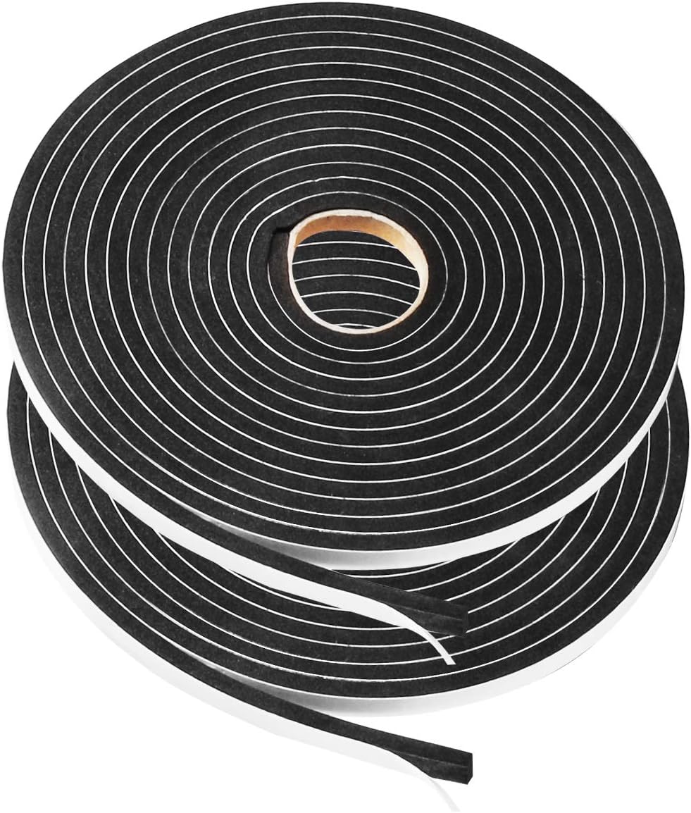 2 Rolls Foam Seal Tape for Door Window Insulation, Soundproof and Shockproof Foam Adhensive Strip, 3/8" Wx3/16 T Single Sided Foam Tape, Cold Air and Draft Closed Cell Seal Strip,Total 32FT