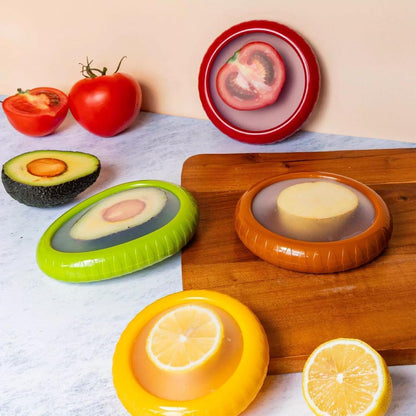 4pcs Silicone Fruit and Vegetable Containers, Fruit Storage Boxes for Fridge, Reusable Hermetic Holder for Food Storage, Fruits Savers Fresh Stretch Pods, vegetables/lemon/tomato/avocado