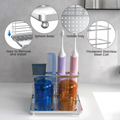 Luxspire Toothbrush Holders for Bathroom, Stainless Steel, 6 Slots, Black | Toothbrush Holders With Drainage, For Bathroom Countertop & Kitchen Sink, Bathroom Accessories