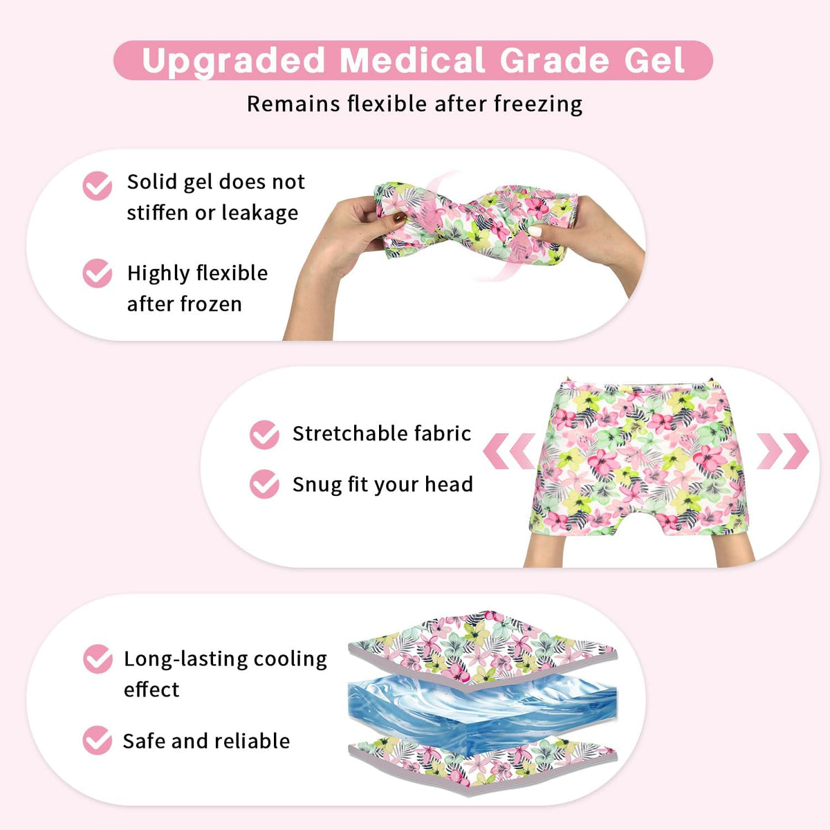 my novel things Migraine Relief Cap, Ice Headache Relief Mask Cold Cap Set