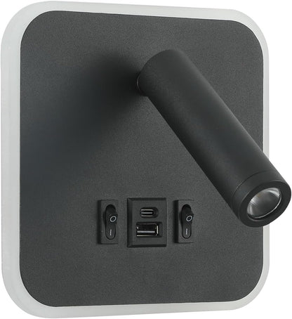 Wall Sconce Plug in with Wall Mounted Reading Lights,Modern Wall Lamp for Bedroom with Charging Station USB C+A Ports,Headboard Bedside Lamps with 3W+9W Night Light,3 Color Temperature