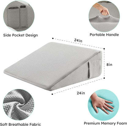 Bedluxe Wedge Pillow, 10 inch Bed Wedge Pillow for Headboard, Pillow Wedge for Acid Reflux Relief, Sleeping, Back Pain Relief, Snoring, Triangle Pillow Wedge, White/Grey