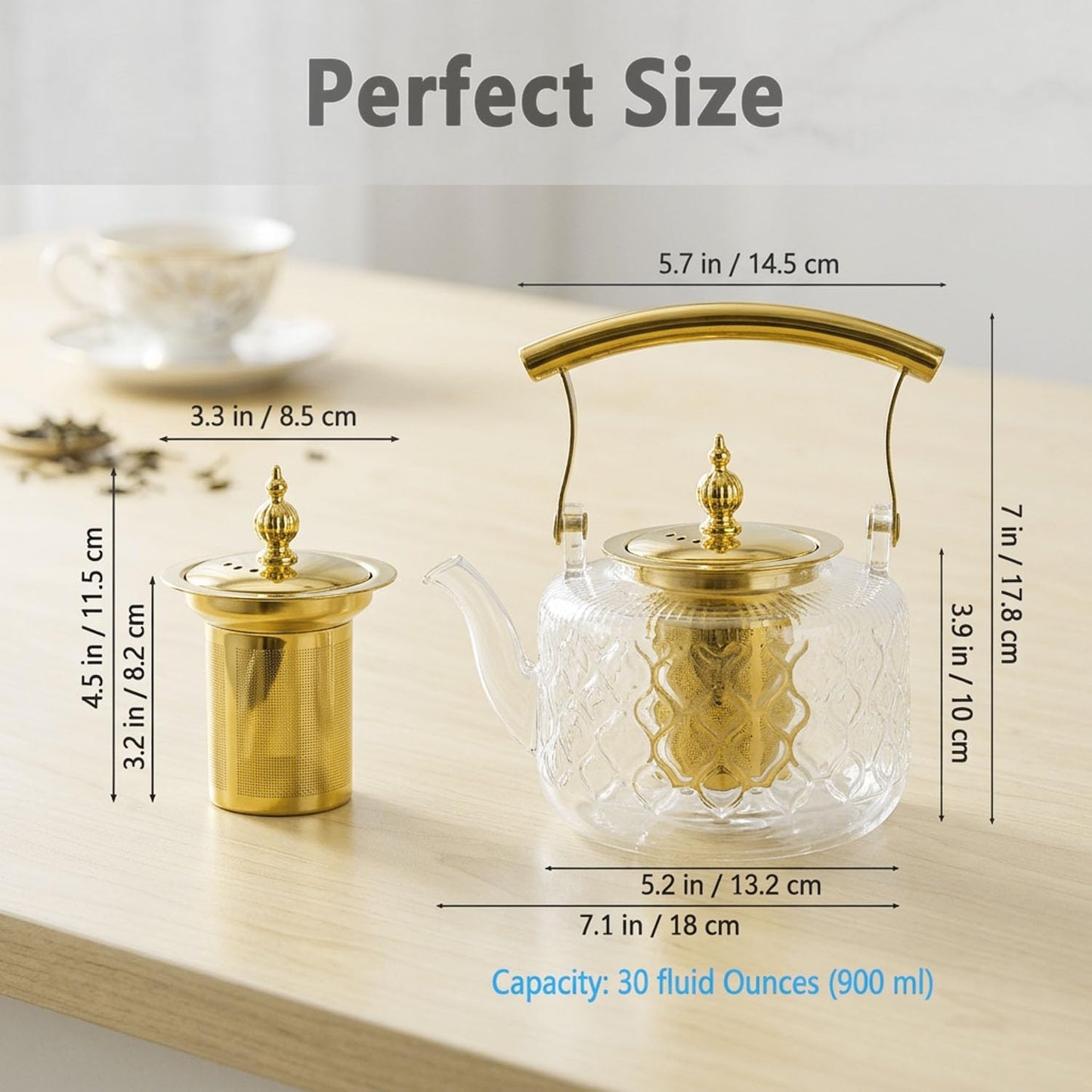 High Borosilicate Glass Teapot, 36 oz Thickened Heatproof Glass Teapot with Removable Stainless Steel Infuser and Lid, Stovetop Safe Tea Kettle, Hand Crafted Kettle, for Women and Adult