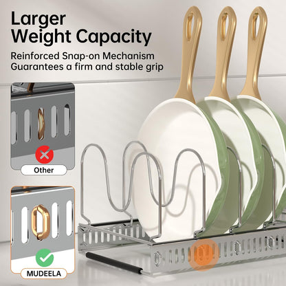 MUDEELA Expandable Pot Pan Lid Organizers inside Cabinet, 10 Divider-Black | Expandable 11.8–22.9", 10 Adjustable Divider, Tool-Free Assembly, Non-Slip, Scratch-Proof, For Pan Lid Cutting Board Bakeware