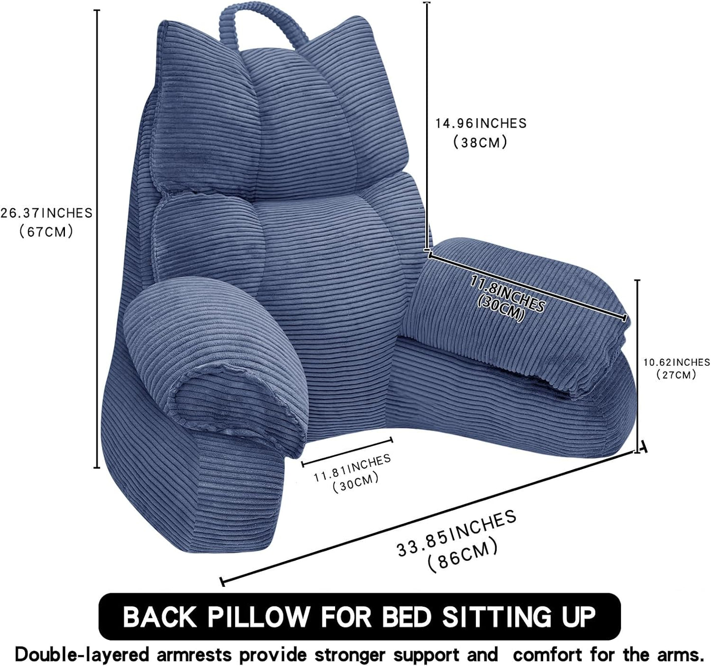 Reading Pillow for Bed with Arms, Back Support, Memory Foam（Grey Black） | Reading Pillow for Bed with High Arm Rests, Back Support Pillow for Sitting Up, Shredded Memory Foam for Reading, TV & Gaming