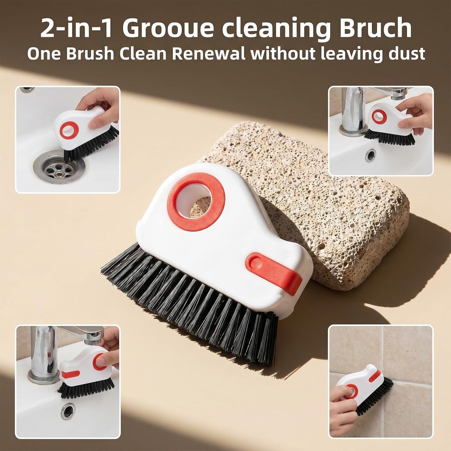2 in 1 Window Track Cleaning Tools, Groove Cleaning Brush with Hidden Scraper, Multifunctional Crevice Clean Brushs for Sliding Door Track Shutter Window Sill(Orange)