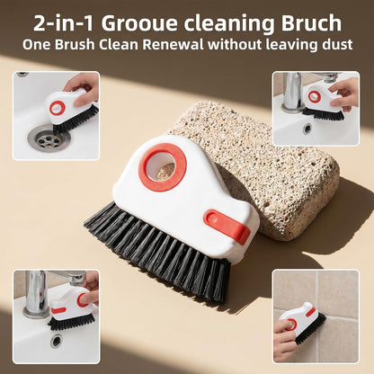2 in 1 Window Track Cleaning Tools, Groove Cleaning Brush with Hidden Scraper, Multifunctional Crevice Clean Brushs for Sliding Door Track Shutter Window Sill(Orange)