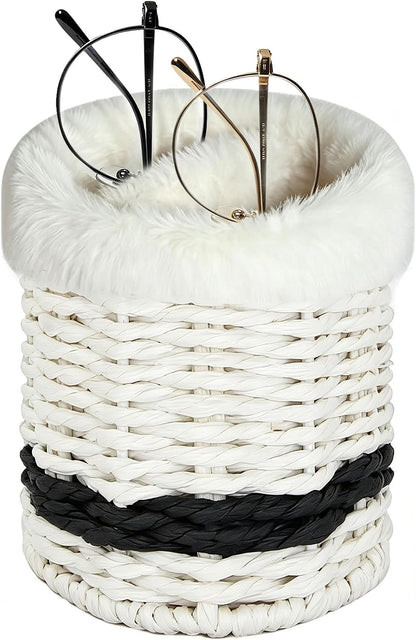 Paper Rope Plush Lined Eyelasses Holder Stand for Nightstand Desk