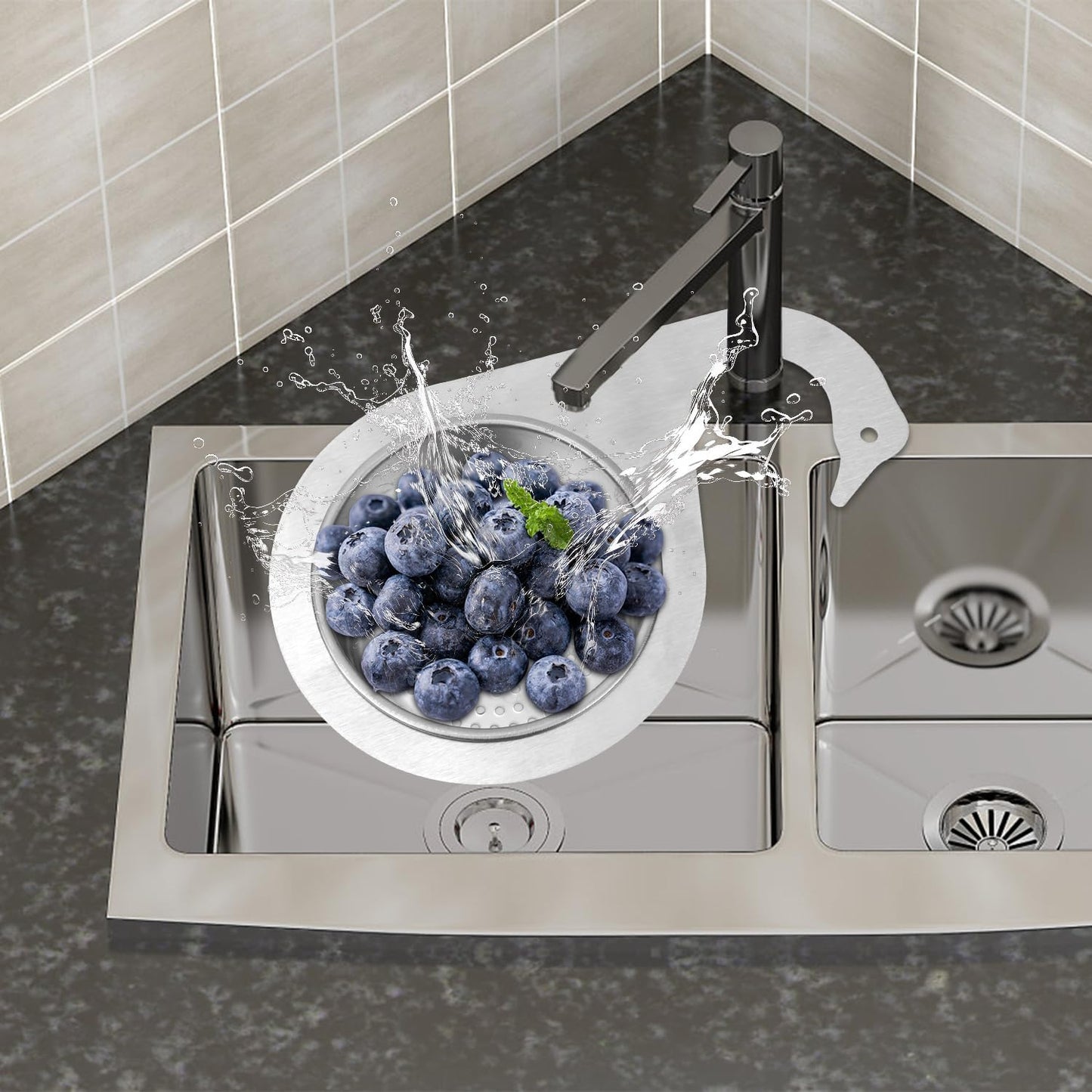 2pcs Swan-Shaped Drain Basket, Stainless Steel Sink Strainer Catcher Multi-Functional Quick Drain Kitchen Filter for Fruits Vegetables, Faucet Hanging (Small)