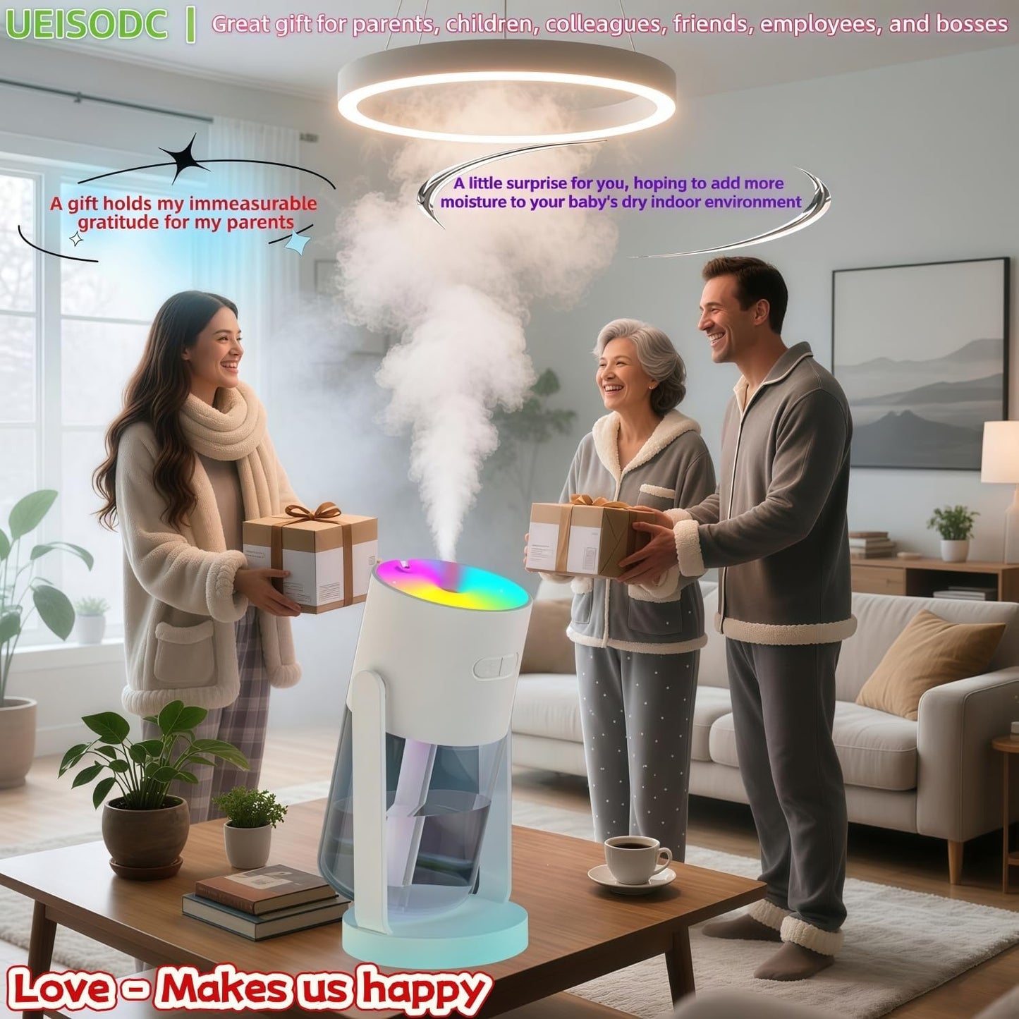 UEISODC bedroom humidifier, desktop USB humidifier, car air freshener, relieves tight skin, cough, nasal congestion, allergies and dry air，With automatic shutdown, silent operation