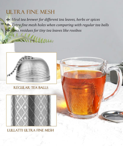 2 Pack 304 Steel Fine Mesh Tea Infusers for Loose Leaf Tea | Versatile for tea, spices & seasonings, fine mesh traps sediment, dishwasher-safe