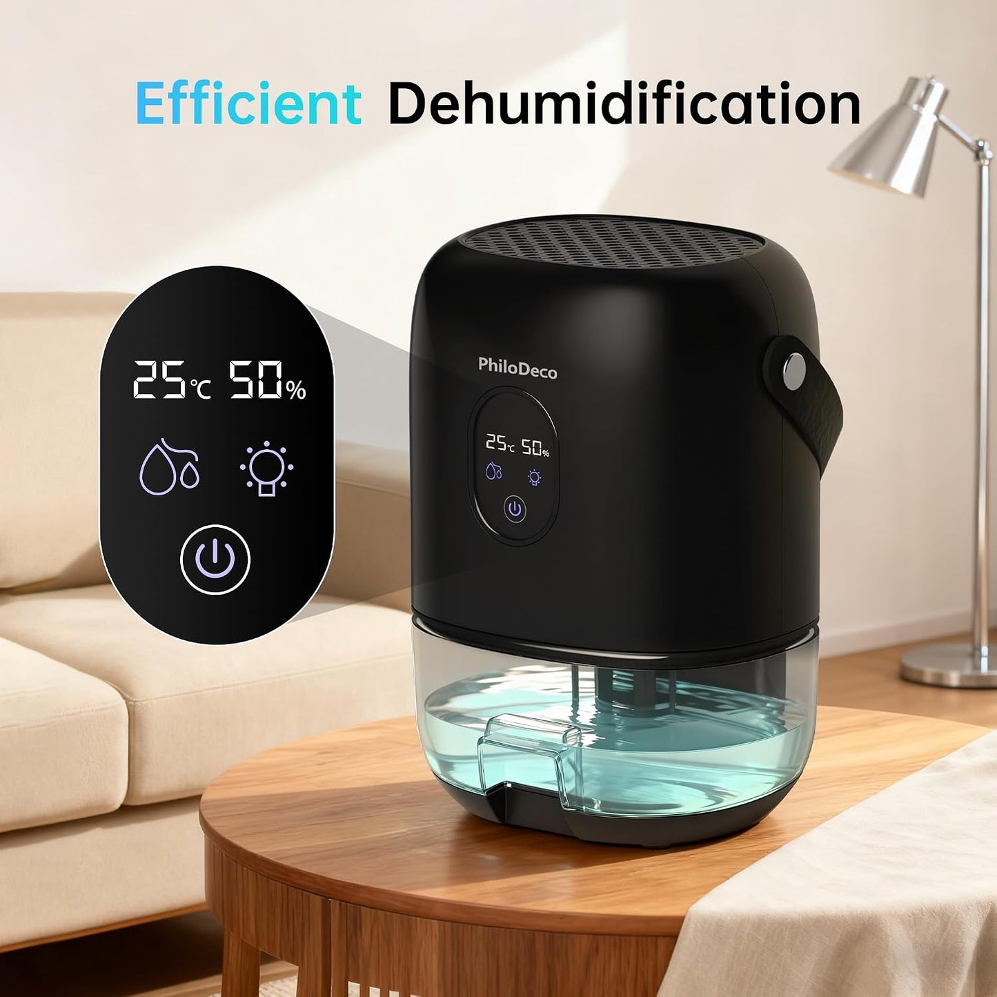 PHILODECO 35 OZ Dehumidifiers for Home(280 sq.ft), Ultra Quiet 25 dB for Bedroom & Bathroom with Auto Shut Off, Small Dehumidifiers for Closet, RV & Basement, 7 Colors LED Light, White