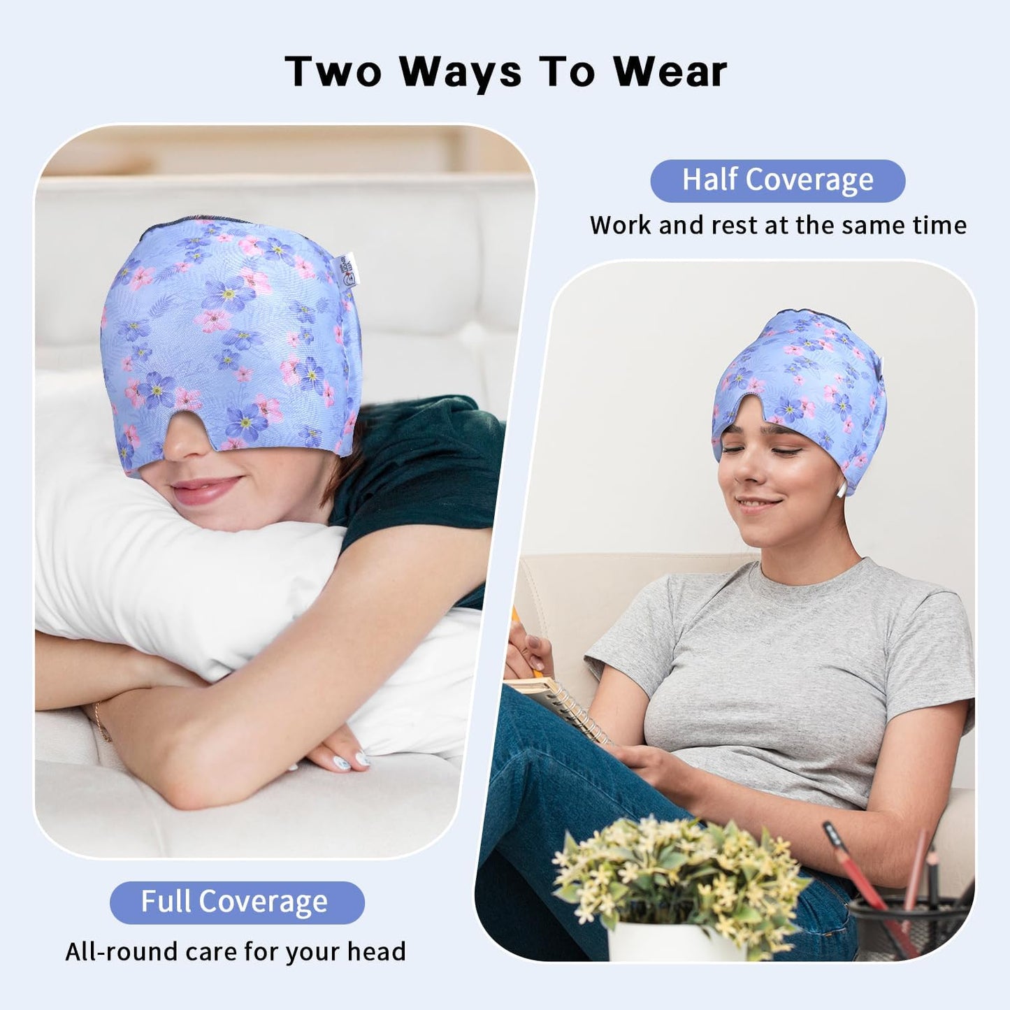 my novel things Migraine Relief Cap, Gel Cooling 2 Pack Set, Headache Relief with Hot/Cold Ice Cap, Instant Headache Relief, Reusable Ice Pack for Stress Sinus Relief Migraine Mask Gift for Women Man