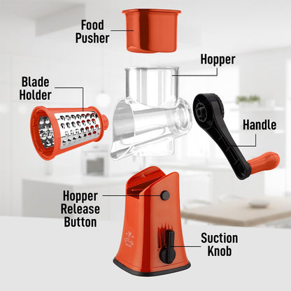 Zulay Kitchen Rotary Cheese Grater 5 Blade Cheese Shredder - Manual Hand Crank Cheese Grater With Reinforced Suction & 5 Interchangeable Drums - Easy to Use, Vegetable Chopper Round Mandoline Slicer - Colors B