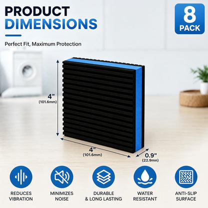 ZAVOOS 8 Pack Anti Vibration Pads for Washing Machine, 4'' x 4'' x 7/8'' | Heavy Duty EVA Sound Isolation Pads, Square Mechanical Vibration Damping Mat for Dryers, Treadmill, Air Conditioner
