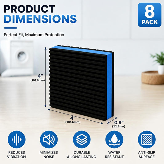 ZAVOOS 8 Pack Anti Vibration Pads for Washing Machine, 4'' x 4'' x 7/8'' | Heavy Duty EVA Sound Isolation Pads, Square Mechanical Vibration Damping Mat for Dryers, Treadmill, Air Conditioner