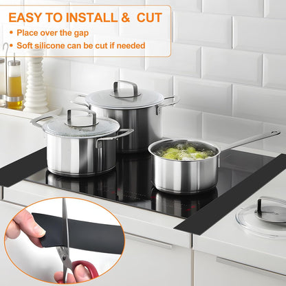 FLSEPAMB Silicone Stove Gap Covers, 2 Pack Heat Resistant Oven Gap Filler Seals Gaps with Anti-Slip Mirror Base, Stain Resistant Stove Counter Gap Cover Silicone Strips Between Stovetop and Counter