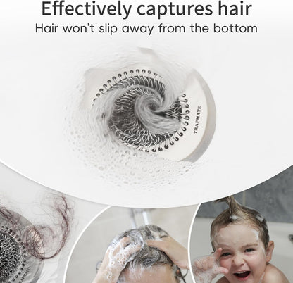 TRAPMATE Shower Drain Hair Catcher, 4.4" Anti-Clogging Bathtub Drain Cover | Easy Flip Cleaning, Traps Hair with Fast Drainage, Anti-Slip Drain Protector Fits Regular & Pop-up Drains (Patented Product)